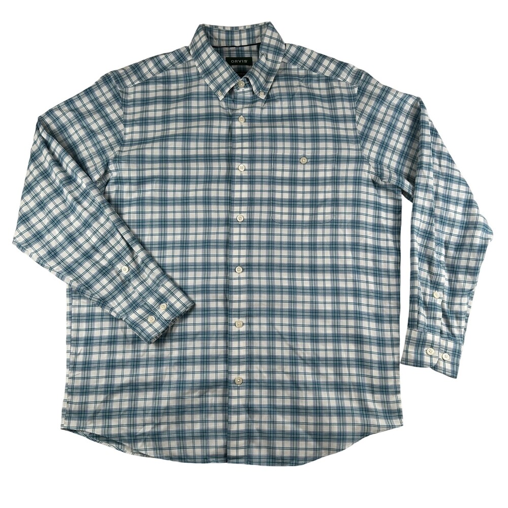 Orvis Shirt Mens Large Plaid Long Sleeve Button Down Wrinkle Free Classic Fit